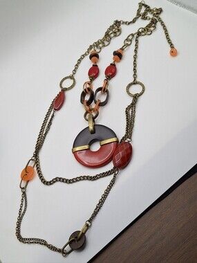 Premier Designs NWT Boho Coral Orange And Red Multi Strand Pendant Necklace